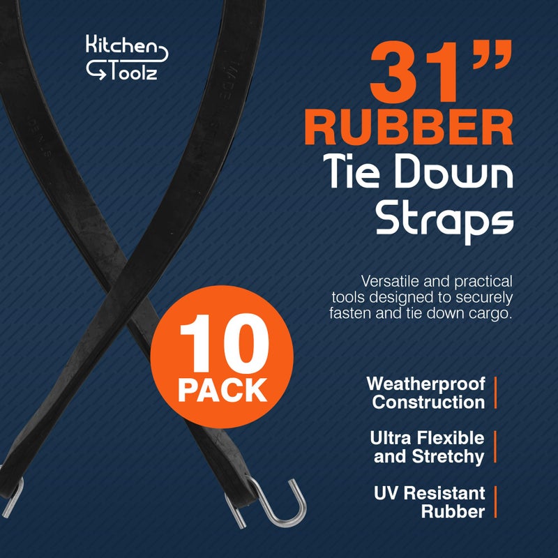 kitchentoolz أحزمة بونجي مطاطية مع خطافات - 31 بوصة 10 عبوات - أحزمة قماش مشمع ثقيلة للأنشطة الخارجية - مطاط طبيعي - Image 2